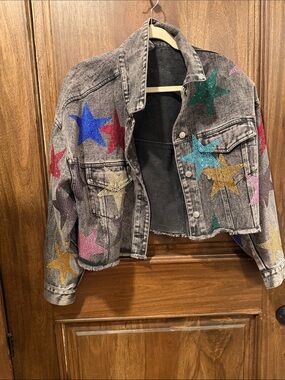 Peach Love California Black and Cream Labelled Denim Jacket